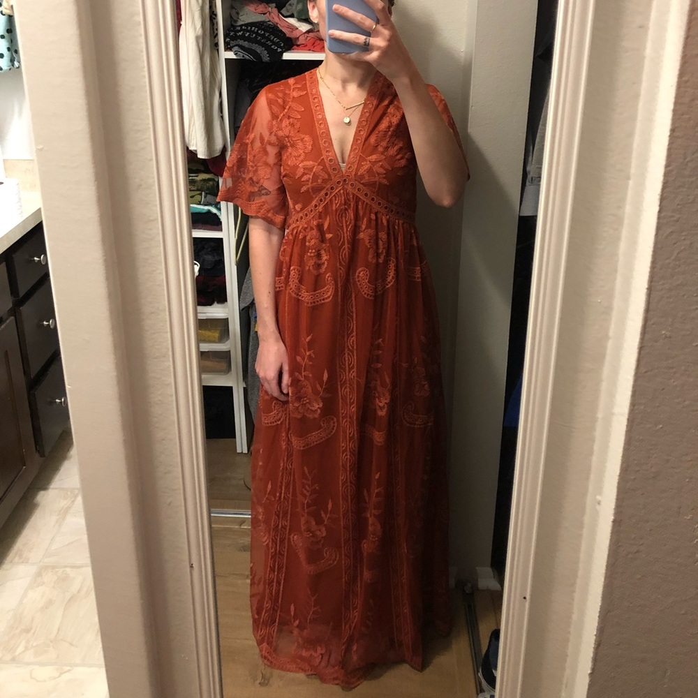 Rust Lace Bridesmaid or Maternity Maxi Dress
